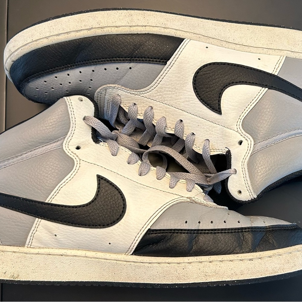 Preowned Nike Men's Court Vision Mid Gray, Black, and White Size 11